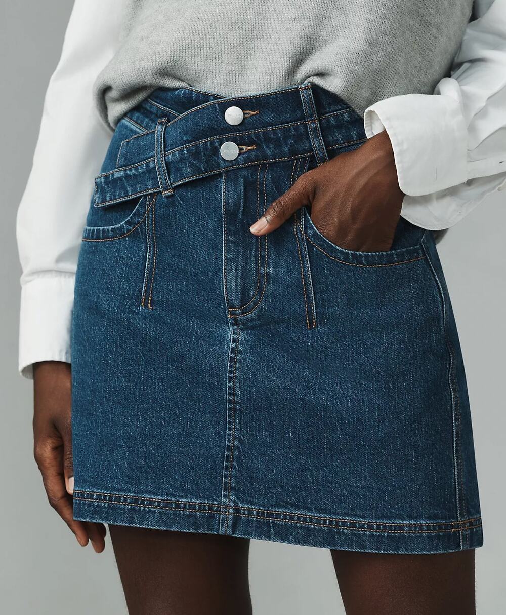 PILCRO Anthropologie Double Waist Denim Mini Skirt Size 8